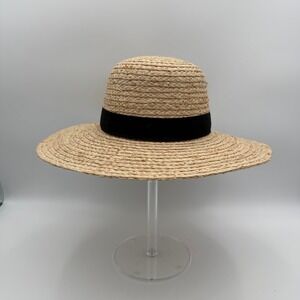 Turner Hats Womens Wide Brim Straw Sun Hat Black Ribbon Bow OSFM Natural